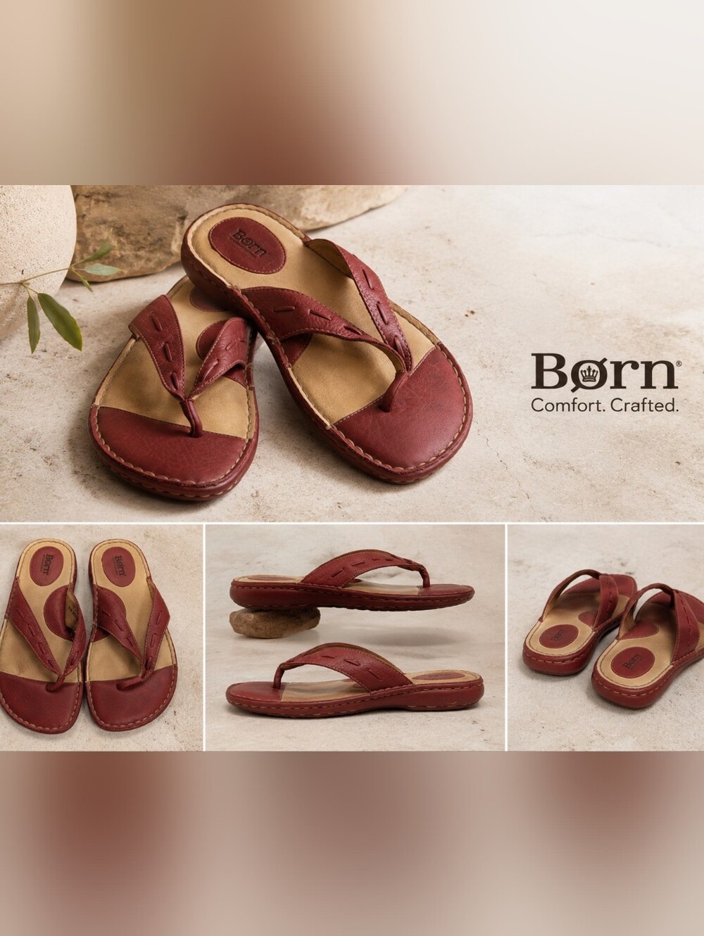 Born Women's Red Leather Thong Sandals Vintage 90's Size 9